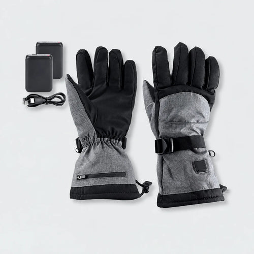 Alpenwarm heated winter gloves in gray with two power banks and USB charging cable