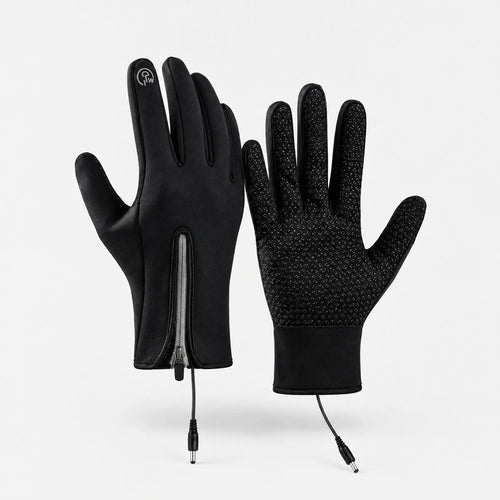 Alpenwarm heated touchscreen gloves as a pair: back with zip and palm with silicone grip