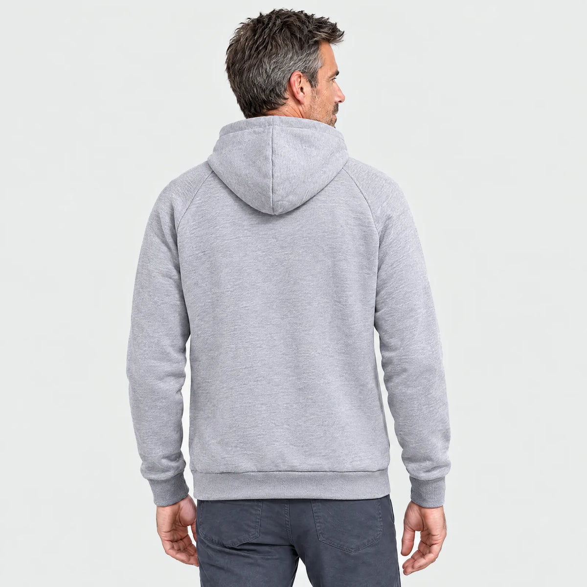 The gray heated hoodie from behind