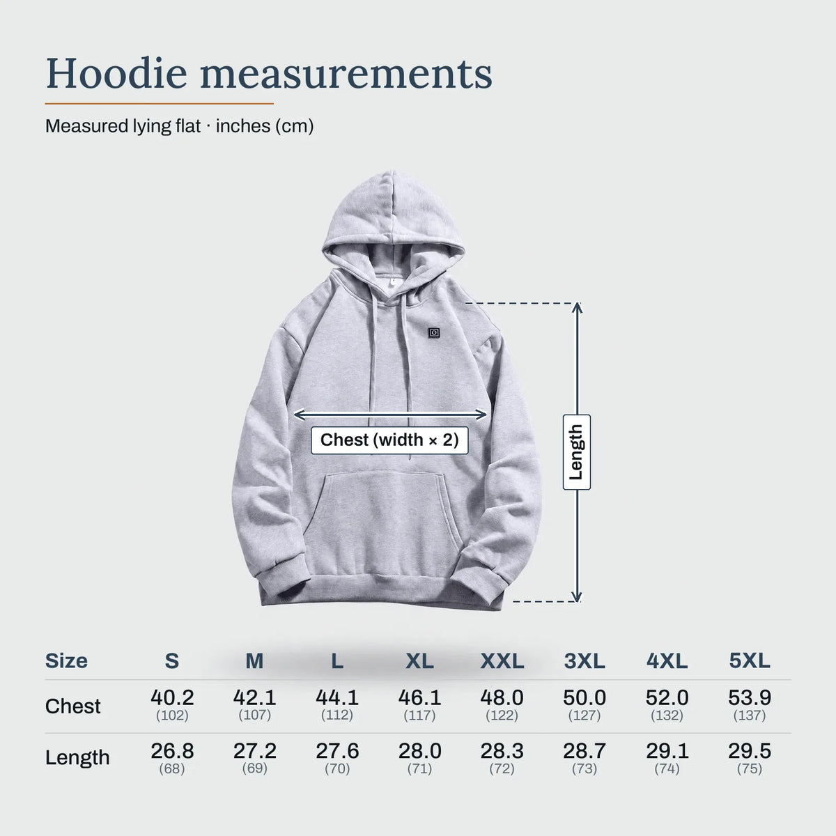 Hoodie measurements – Heated Hoodie, Unisex