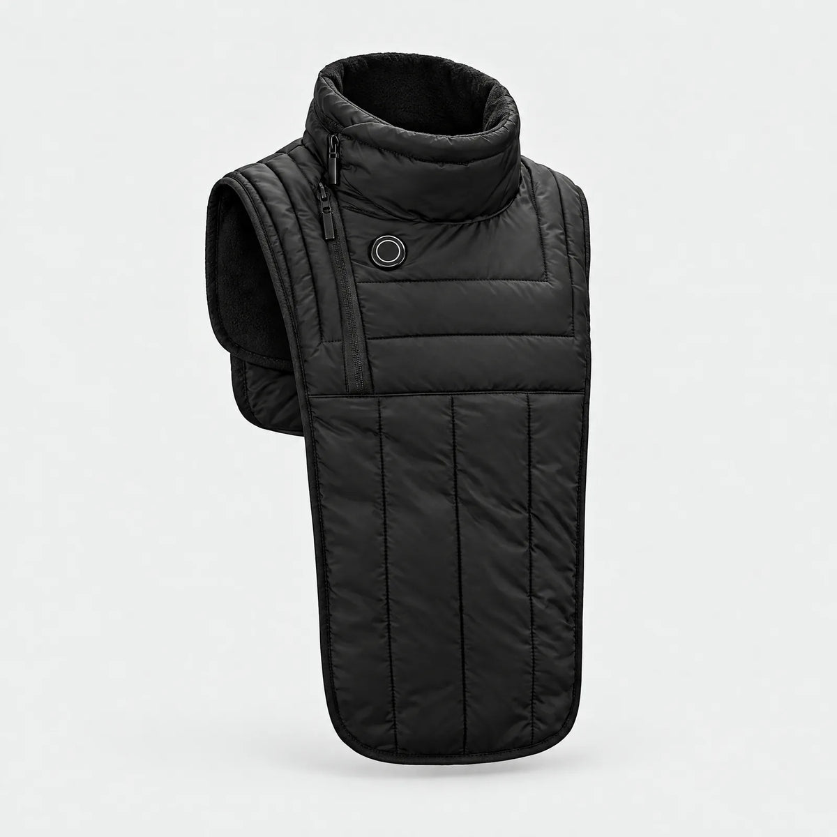 Alpenwarm heated neck & chest warmer in black with high collar and quilted chest panel