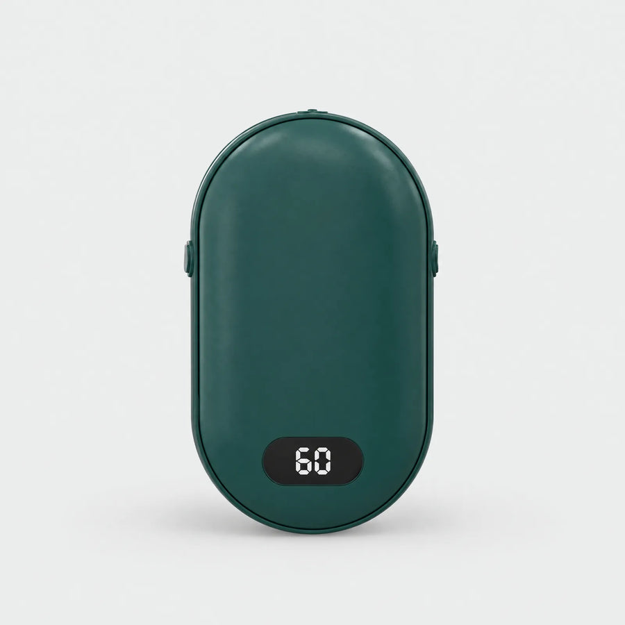 Alpenwarm rechargeable hand warmer in green with temperature display