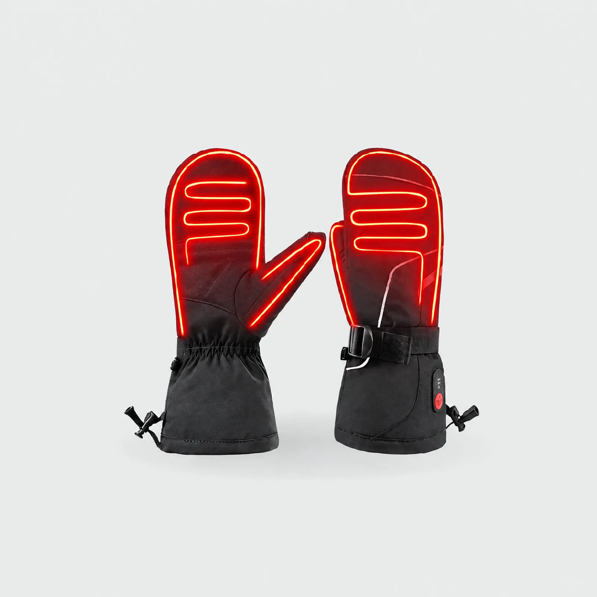 Heating wires of the heated mittens across the back of the hand and finger area