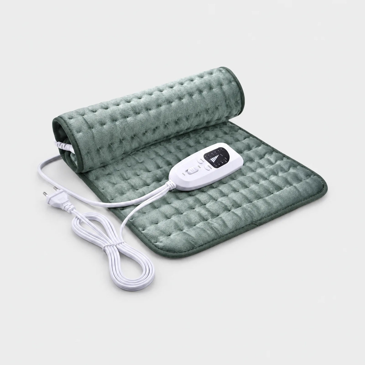 Alpenwarm heating pad in sage green with hand controller